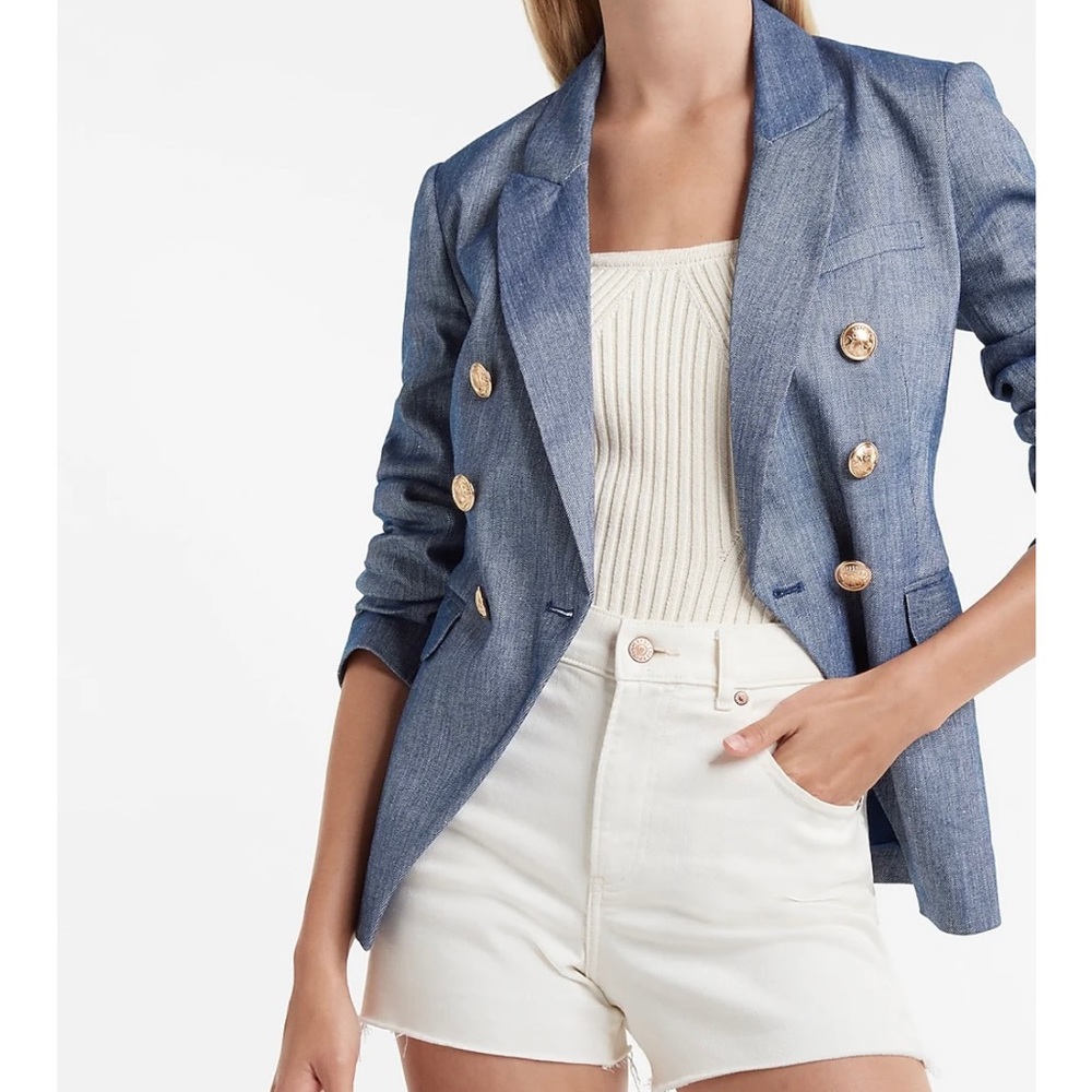 NWT Express Double Breasted Linen-Blend Blazer